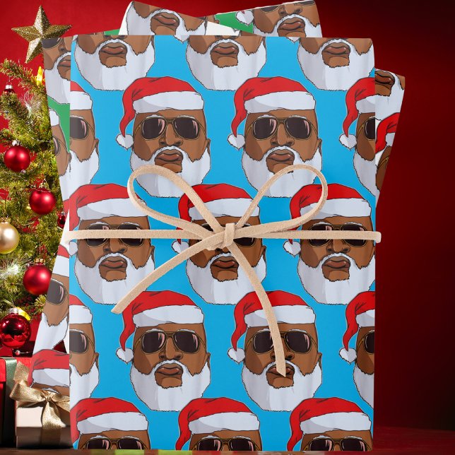 Black hip hop Santa Claus African American Wrapping Paper Sheets (Creator Uploaded)