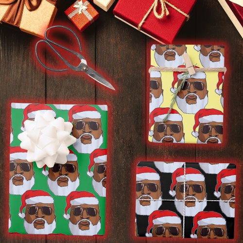 Black hip hop Santa Claus African American Xmas Wrapping Paper Sheets