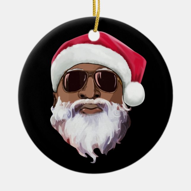 Black hip hop Santa Claus novelty African American Ceramic Ornament (Front)