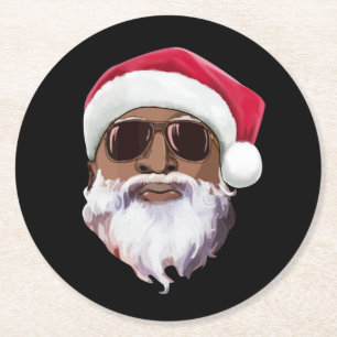 Black hip hop Santa Claus novelty African American Round Paper Coaster