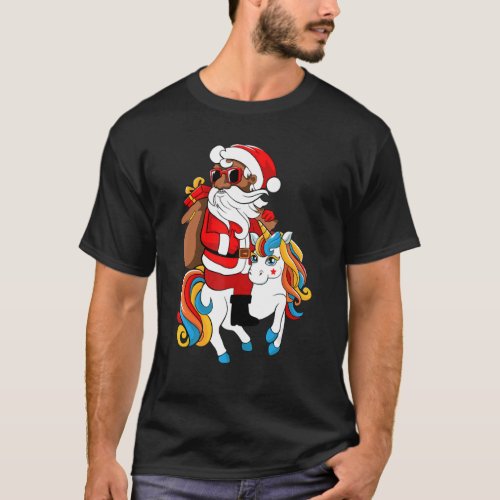 Black Hip Hop Santa Riding Unicorn African America T_Shirt