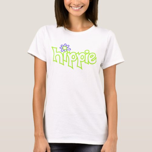 Black Hippie Graphic White Lime Green Word Art T_Shirt