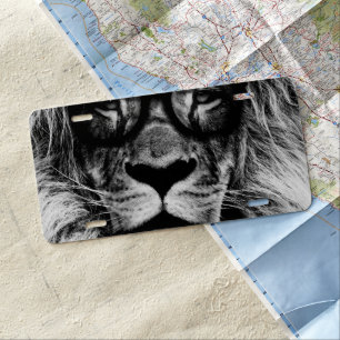 Black hipster lion license plate