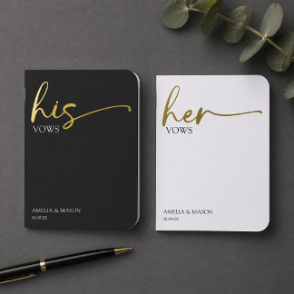 Black His and White Hers Minimal Script Foil Vow Books