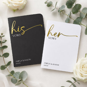 Black His and White Hers Minimal Script Gold Foil Vow Books