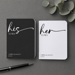 Black His and White Hers Minimal Script Vow Book
