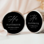 Black His Favorite Wedding Treat Box Classic Round Sticker<br><div class="desc">Black His Favorite Wedding Treat Box Stickers</div>