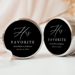 Black His Favorite Wedding Treat Box Classic Round Sticker