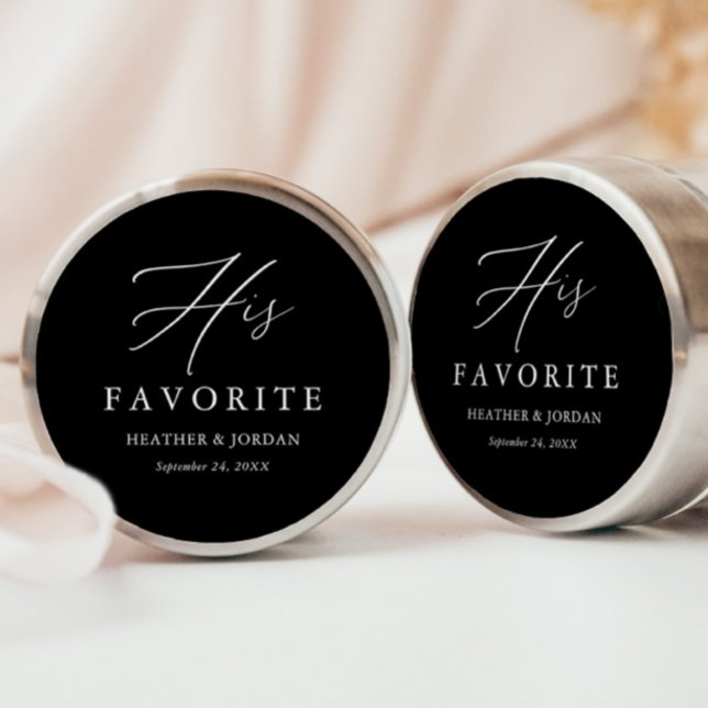  Black His Favorite Wedding Treat Box Classic Round Sticker (Creator Uploaded)