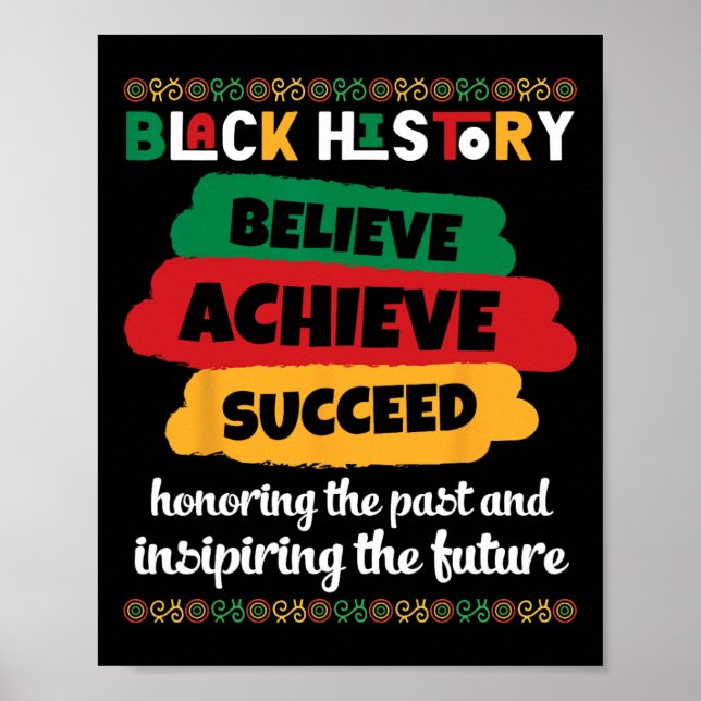 Black History Believe Achieve Succeed And Honoring Poster (Front)