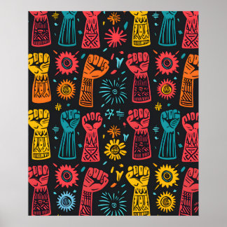 Black History Empowering Fist Pattern 1 Poster