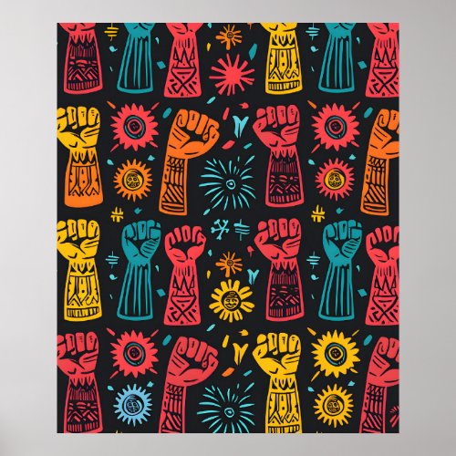 Black History Empowering Fist Pattern 1 Poster