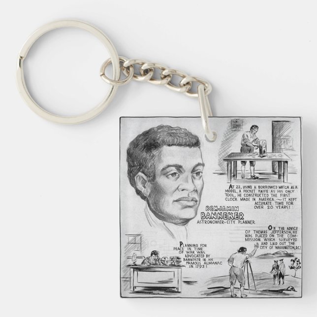 Black History Icon: Benjamin Banneker, Scientist Keychain (Front)