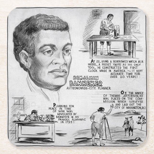 Black History Icon: Benjamin Banneker, Scientist Square Paper Coaster (Front)