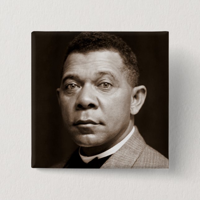 Black History Icon: Booker T Washington, Portrait Pinback Button (Front)