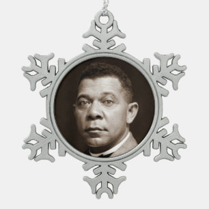 Black History Icon: Booker T Washington, Portrait Snowflake Pewter Christmas Ornament