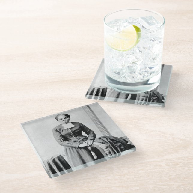 Black History Icons: Harriet Tubman, Civil Rights Glass Coaster (Angled)
