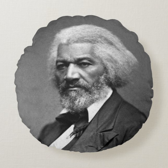 Black History Icons: Older Frederick Douglass Round Pillow (Front)