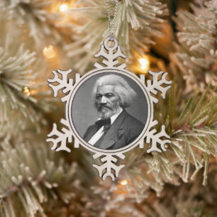 Black History Icons: Older Frederick Douglass Snowflake Pewter Christmas Ornament
