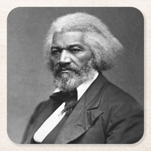 Black History Icons: Older Frederick Douglass Square Paper Coaster (Front)