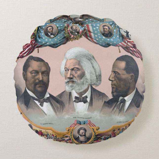 Black History Icons: With Frederick Douglass Round Pillow (Front)