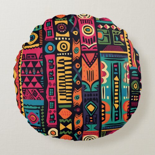 Black History Inspired Pattern 3 Round Pillow