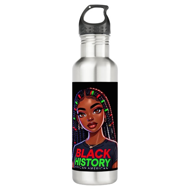 Black History Lady  Stainless Steel Water Bottle (Front)