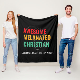 Black History Month Awesome Melanated Christian Fleece Blanket