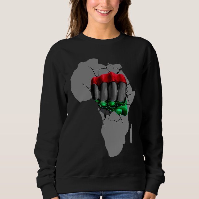 Black History Month BHM Afro Pride Hand Fist Black Sweatshirt (Front)