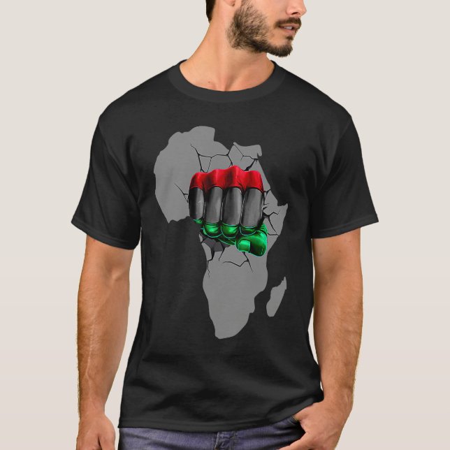Black History Month BHM Afro Pride Hand Fist Black T-Shirt (Front)