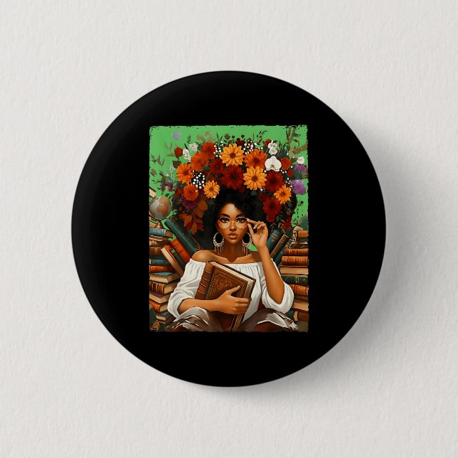 Black History Month Black Afro Girl Women Book Lov Button (Front)