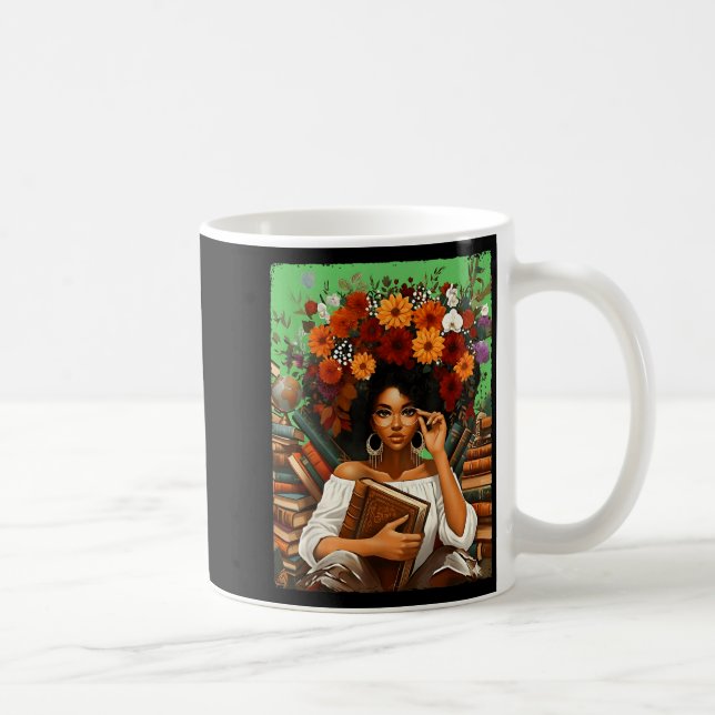 Black History Month Black Afro Girl Women Book Lov Coffee Mug (Right)