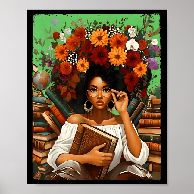 Black History Month Black Afro Girl Women Book Lov Poster (Front)
