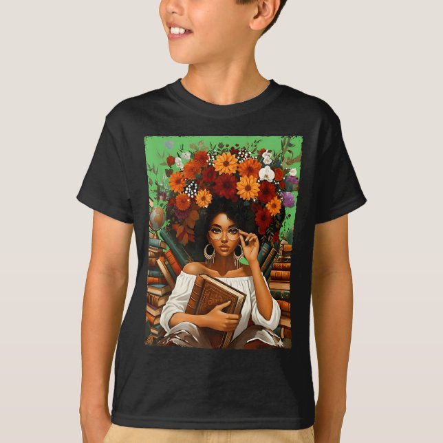 Black History Month Black Afro Girl Women Book Lov T-Shirt (Front)