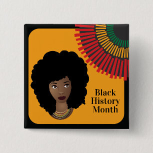 Black History Month, Black Woman, Rays of Sun  Button