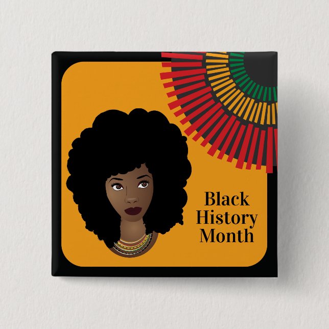Black History Month, Black Woman, Rays of Sun  Button (Front)