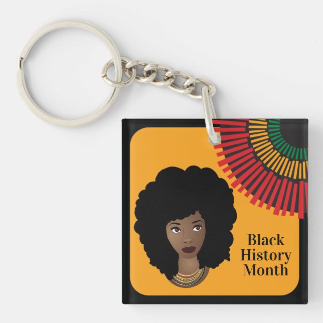 Black History Month, Black Woman, Rays of Sun  Keychain (Front)