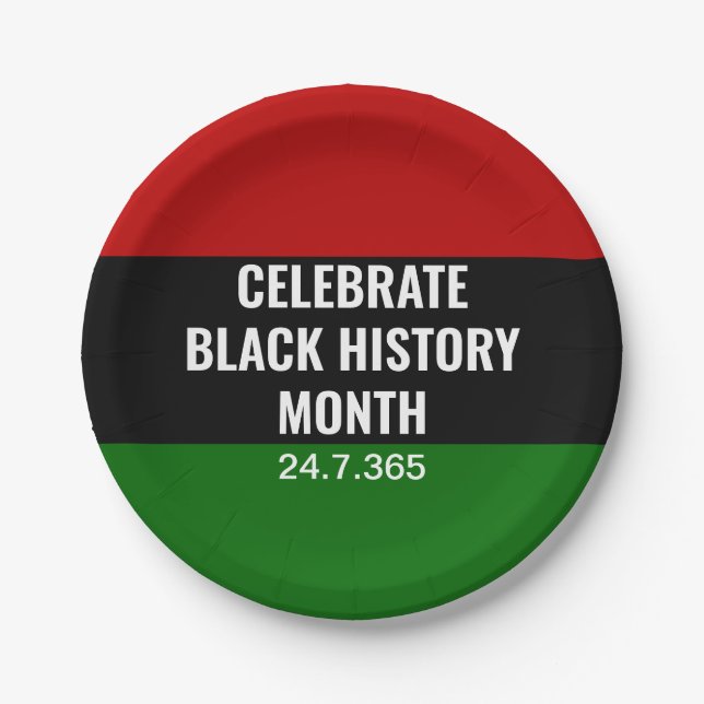 BLACK HISTORY MONTH Celebrate | Red Black Green Paper Plates (Front)