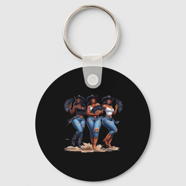 Black History Month Cowgirl Western Afro Black Wom Keychain (Front)