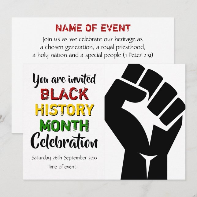 BLACK HISTORY MONTH Event Party Celebration Invitation (Front/Back)
