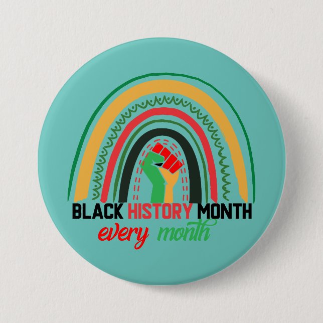 Black History Month Every Month Patriotic African  Button (Front)