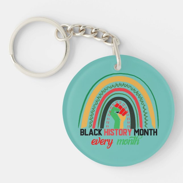 Black History Month Every Month Patriotic African  Keychain (Front)