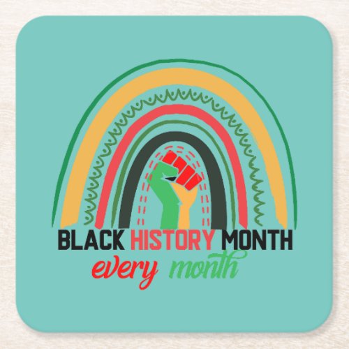 Black History Month Every Month Patriotic African  Square Paper Coaster