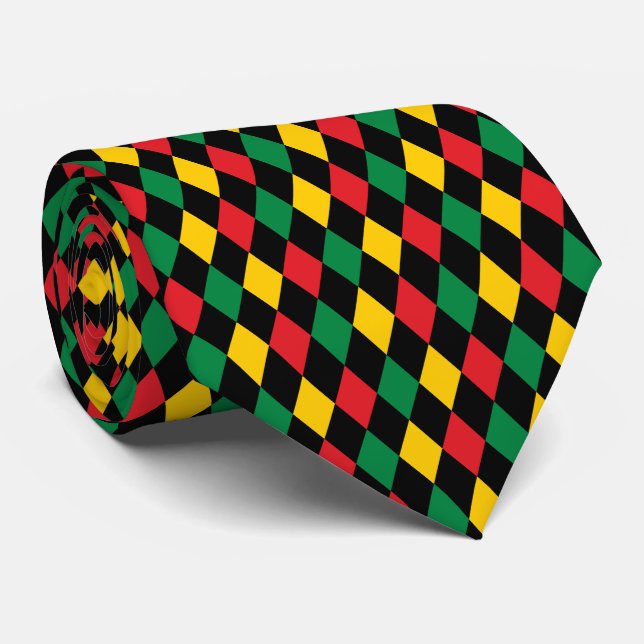 Black History Month Harlequin Diamond Pattern Neck Tie (Rolled)