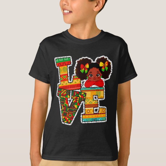 Black History Month Love Afro Toddler Girls Americ T-Shirt (Front)