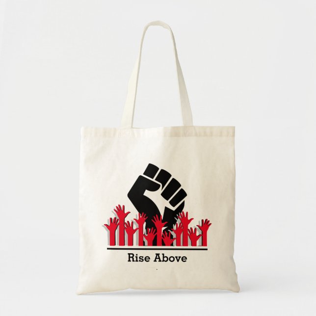 Black History Month Power Fist  RISE ABOVE Custom Tote Bag (Front)