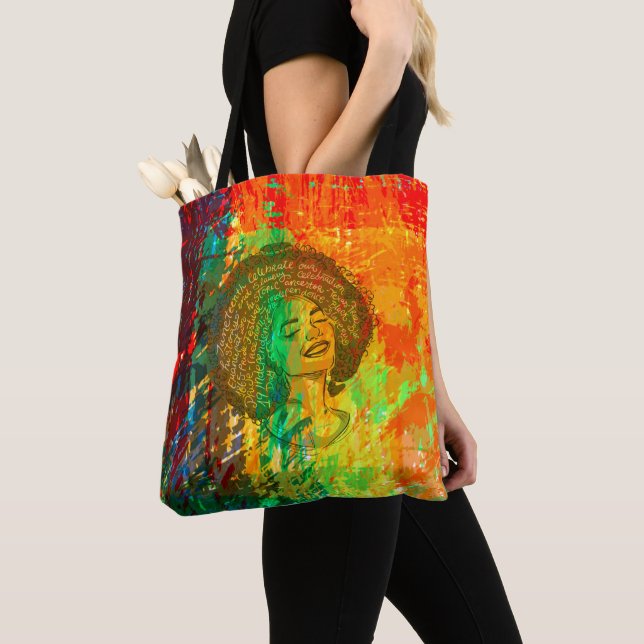 Black History Month Quotes Melanin Queen Tote Bag (Close Up)