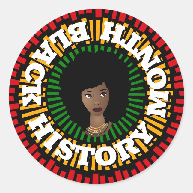 Black History Month, Rays of Sun, Black Woman Classic Round Sticker (Front)