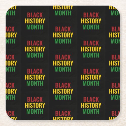BLACK HISTORY MONTH Red Yellow Green BHM Square Paper Coaster