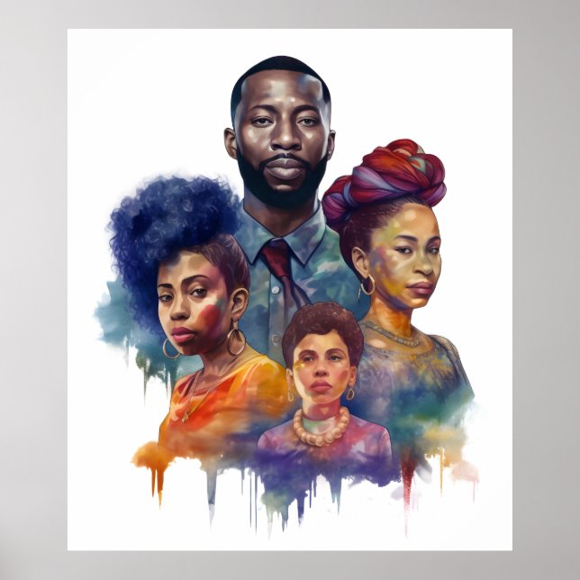 Black History Month Watercolor Afro Melanin Poster (Front)
